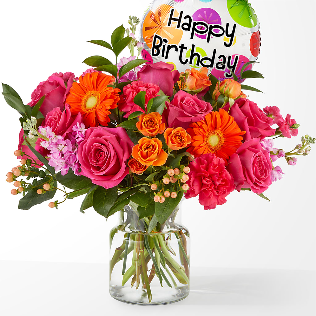 Fiesta Bouquet with Birthday Balloon – Nayitas Rva Flowers, Richmond VA