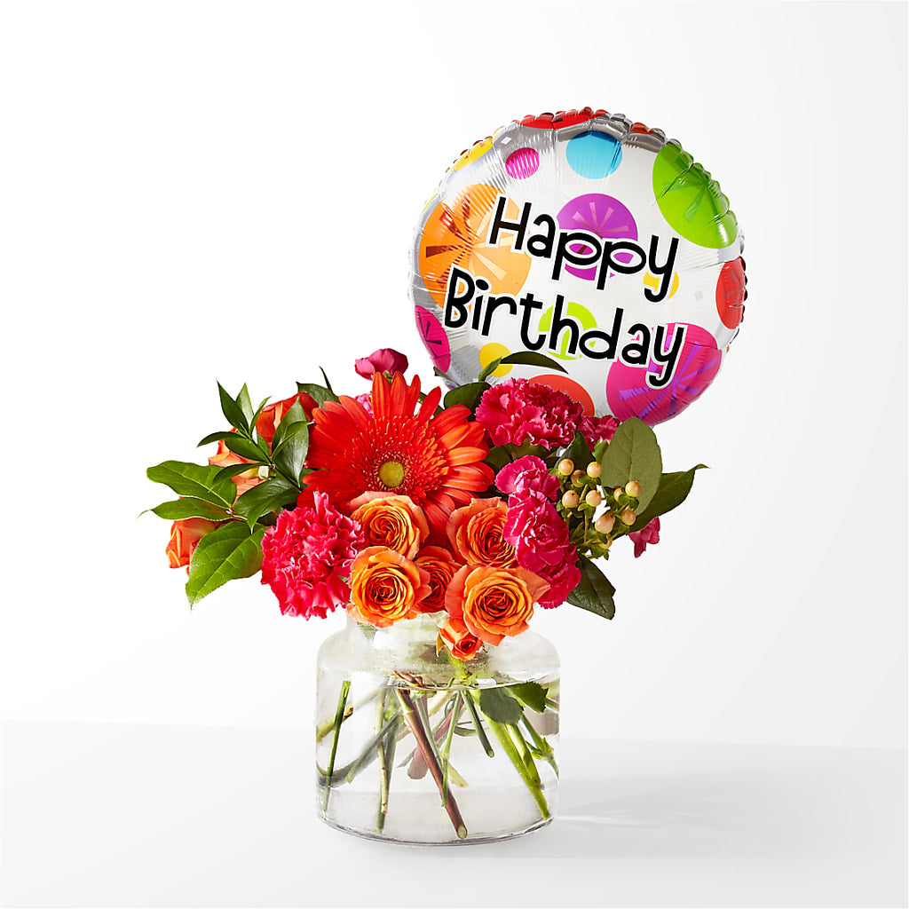 Fiesta Bouquet with Birthday Balloon – Nayitas Rva Flowers, Richmond VA