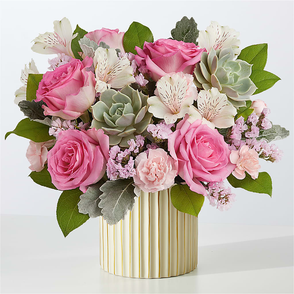 Dusty Rose Bouquet with Ivory Vase – Nayitas Rva Flowers, Richmond VA