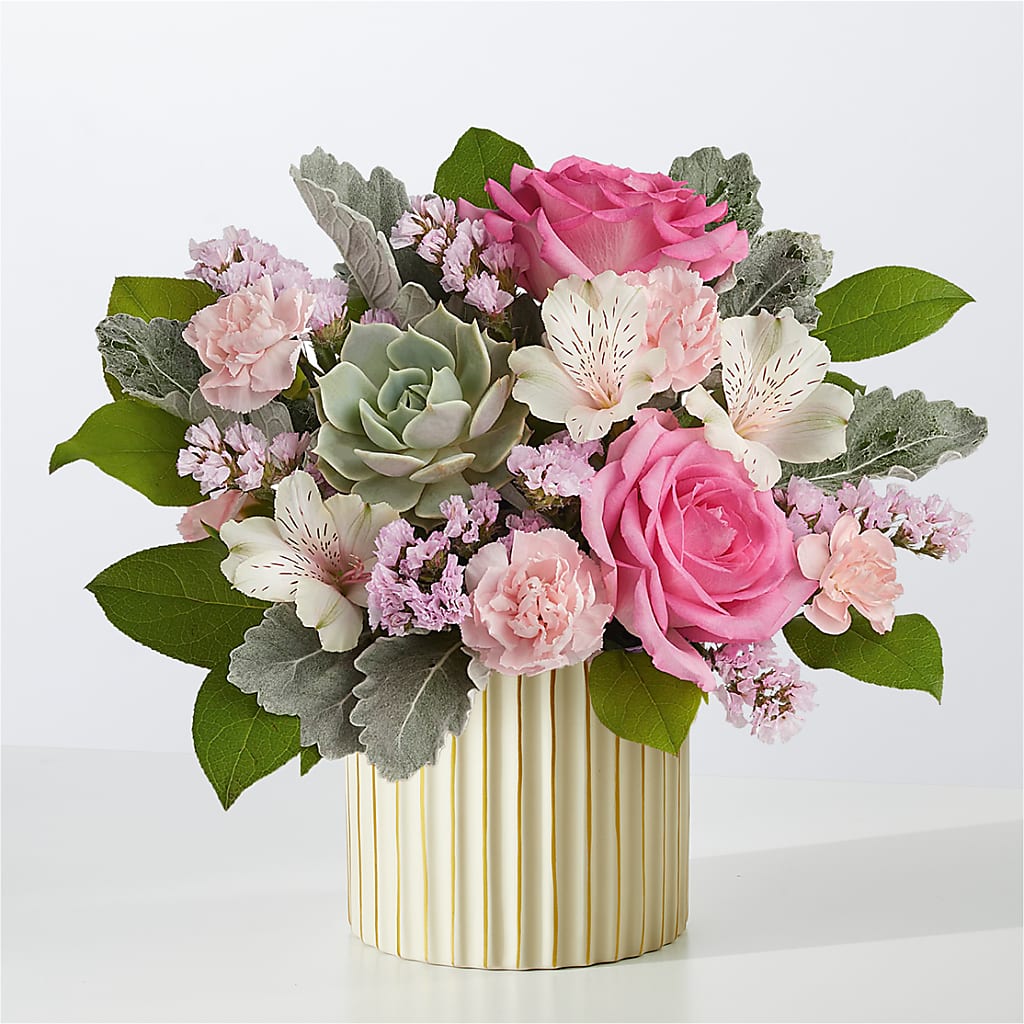 Dusty Rose Bouquet with Ivory Vase – Nayitas Rva Flowers, Richmond VA
