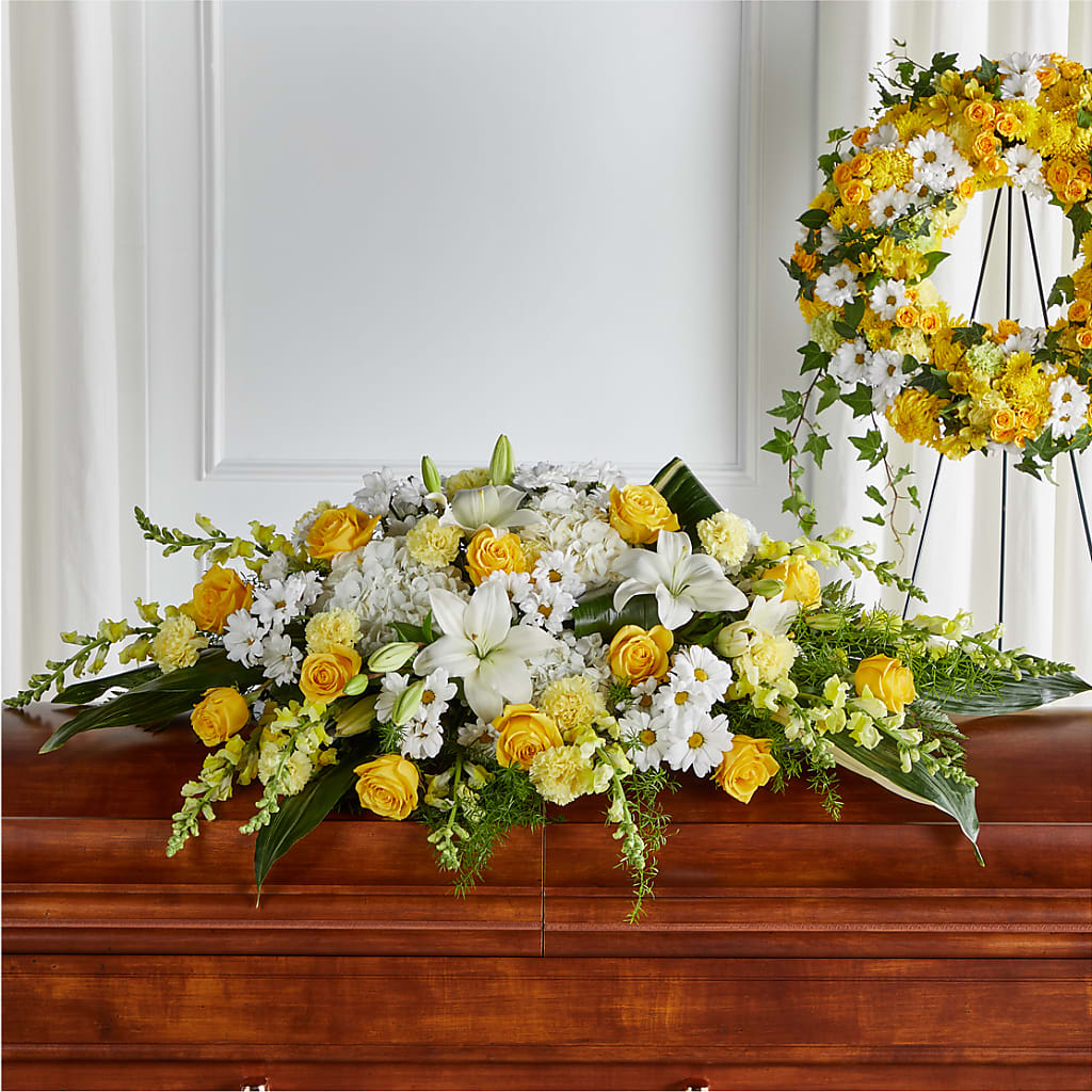 Golden Harmony Casket Spray – Nayitas Rva Flowers, Richmond VA