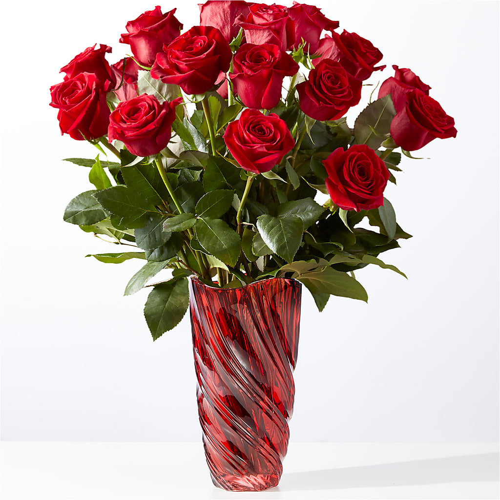 Classic Love Red Rose Bouquet with Luxe Swirl Vase – Nayitas Rva Flowers, Richmond VA