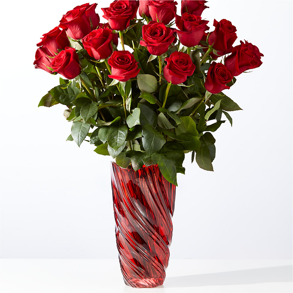 Classic Love Red Rose Bouquet with Luxe Swirl Vase – Nayitas Rva Flowers, Richmond VA