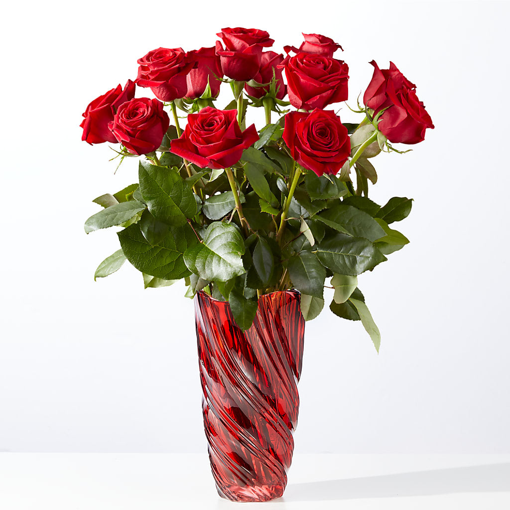 Classic Love Red Rose Bouquet with Luxe Swirl Vase – Nayitas Rva Flowers, Richmond VA