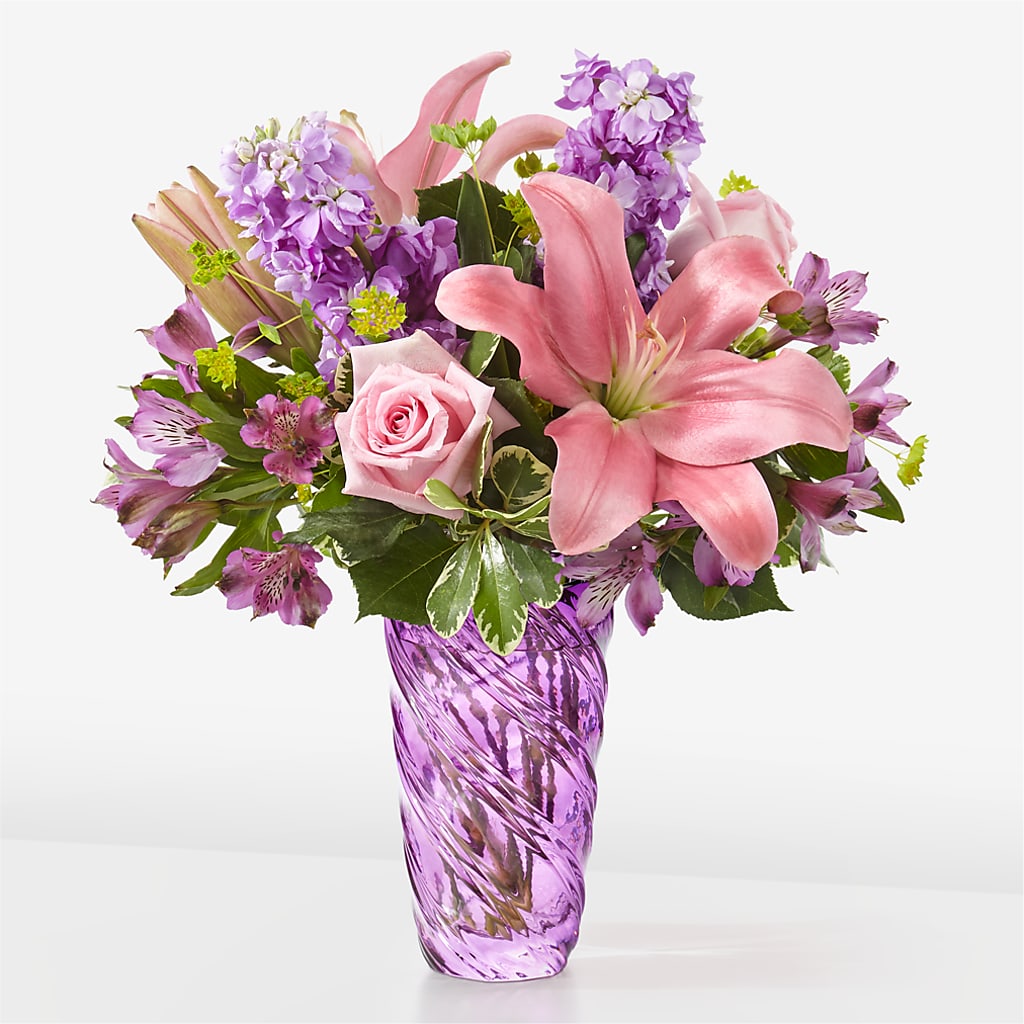 Precious Petals Bouquet with Luxe Swirl Vase – Nayitas Rva Flowers, Richmond VA