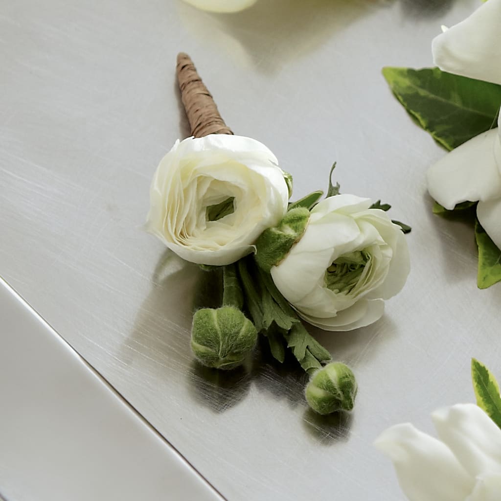 White Ranunculus Boutonniere – Nayitas Rva Flowers, Richmond VA